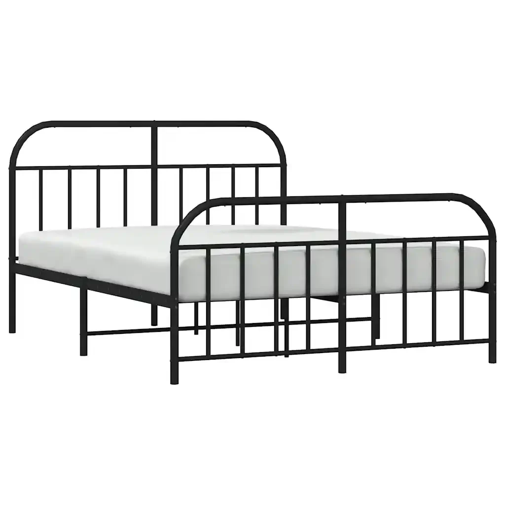 Letto matrimoniale | Letto per adulti | Giroletto con Testiera e Pediera Metallo Nero 140x200 cm - Image 5