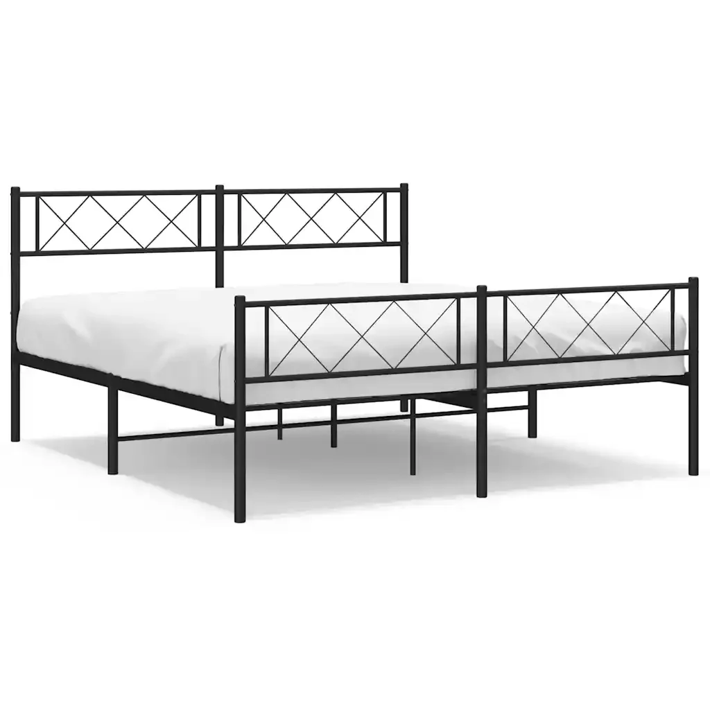 Letto matrimoniale | Letto per adulti | Giroletto con Testiera e Pediera Metallo Nero 150x200 cm
