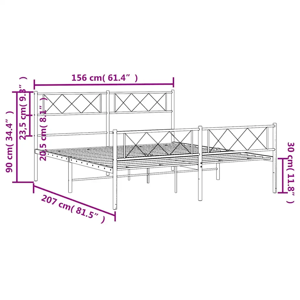 Letto matrimoniale | Letto per adulti | Giroletto con Testiera e Pediera Metallo Nero 150x200 cm - Image 10
