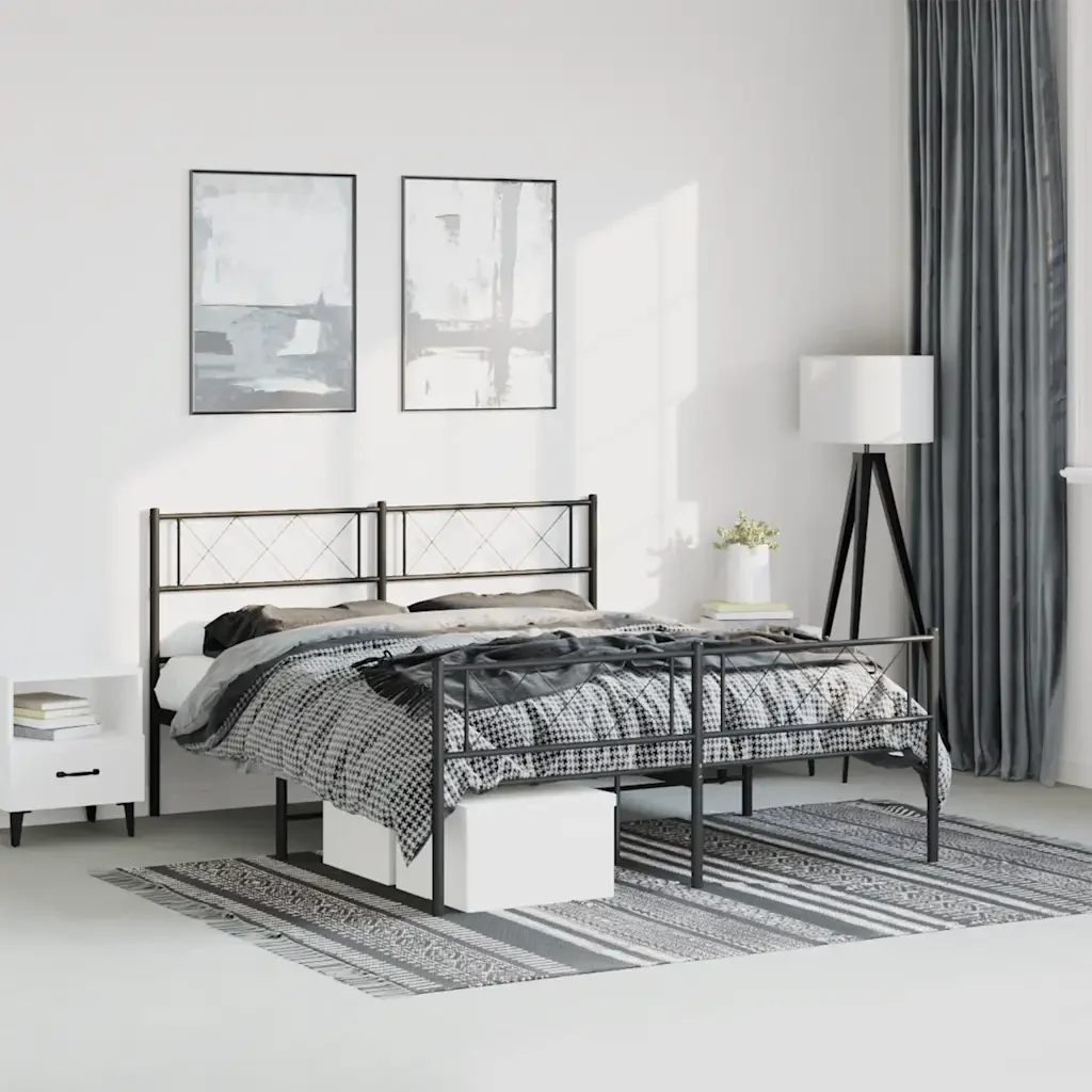 Letto matrimoniale | Letto per adulti | Giroletto con Testiera e Pediera Metallo Nero 150x200 cm - Image 2