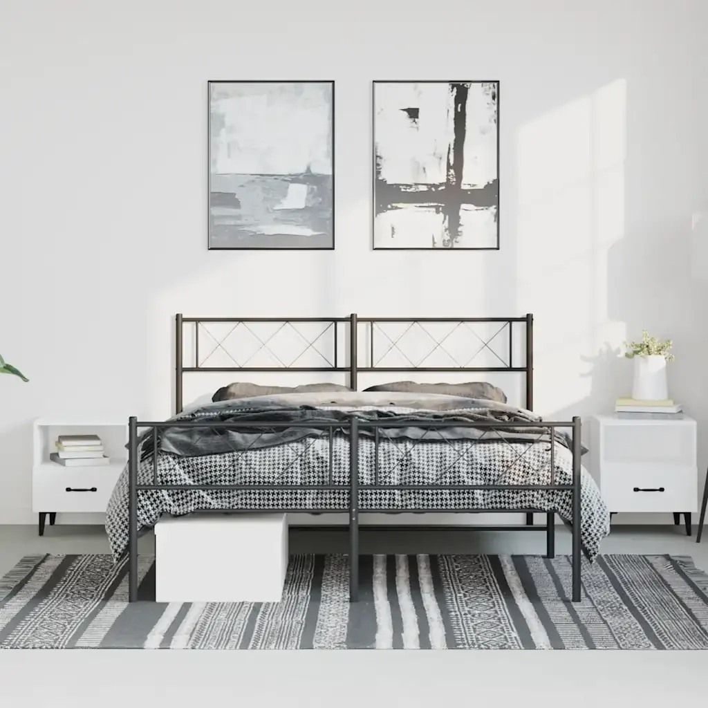 Letto matrimoniale | Letto per adulti | Giroletto con Testiera e Pediera Metallo Nero 150x200 cm - Image 3