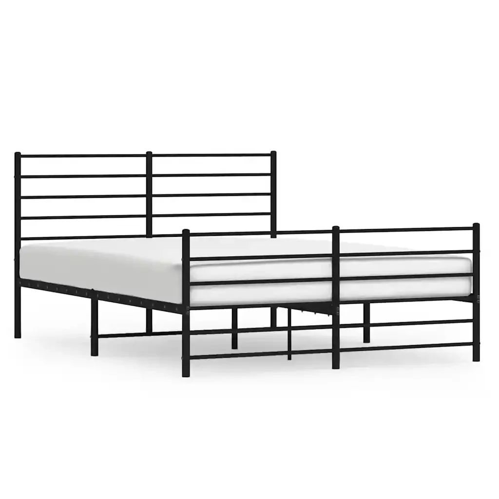Letto matrimoniale | Letto per adulti | Giroletto con Testiera e Pediera Metallo Nero 150x200 cm