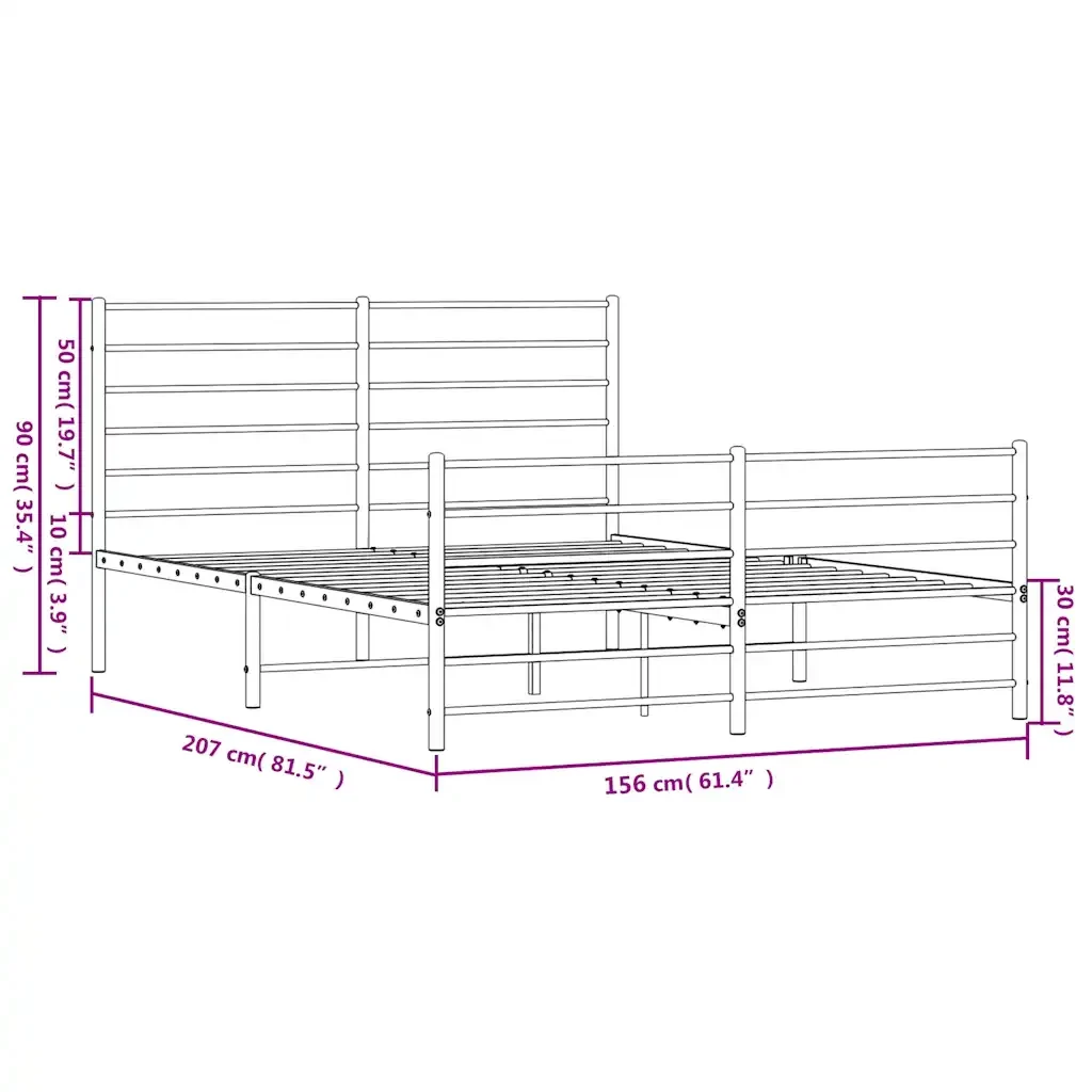 Letto matrimoniale | Letto per adulti | Giroletto con Testiera e Pediera Metallo Nero 150x200 cm - Image 10
