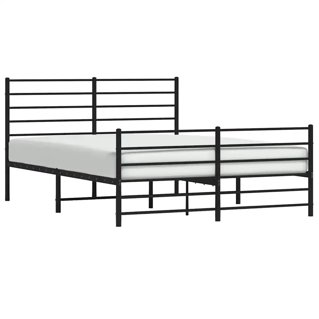 Letto matrimoniale | Letto per adulti | Giroletto con Testiera e Pediera Metallo Nero 150x200 cm - Image 5