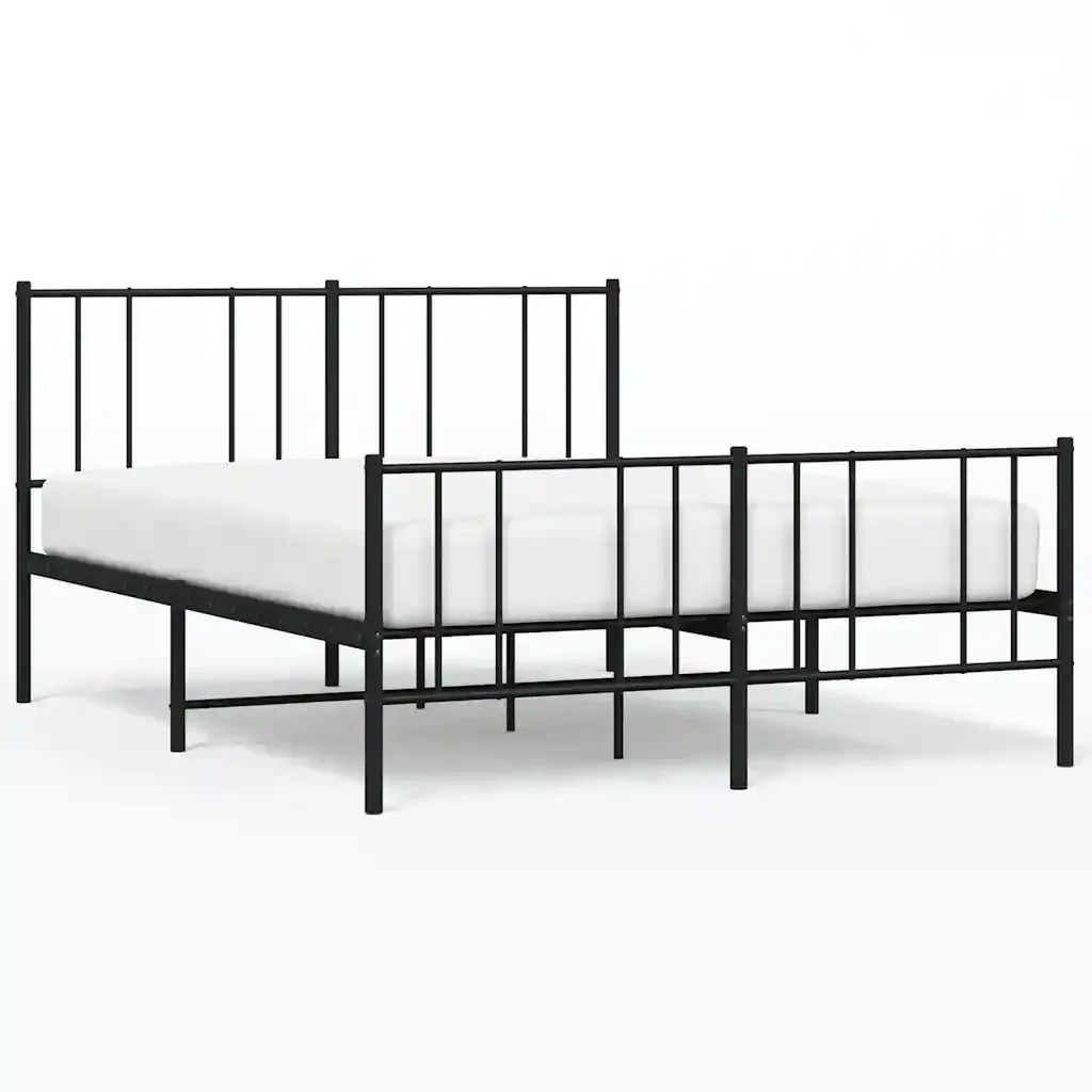 Letto matrimoniale | Letto per adulti | Giroletto con Testiera e Pediera Metallo Nero 150x200 cm
