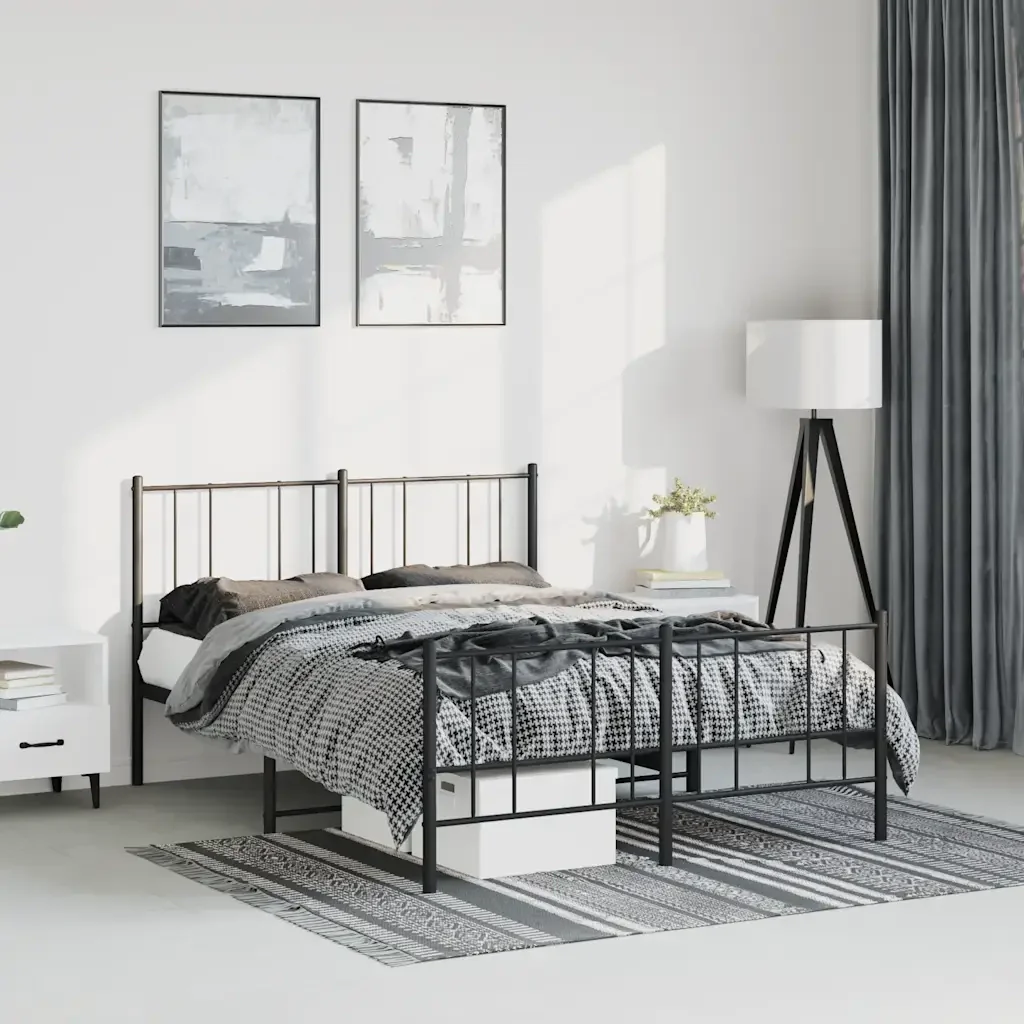Letto matrimoniale | Letto per adulti | Giroletto con Testiera e Pediera Metallo Nero 150x200 cm - Image 2