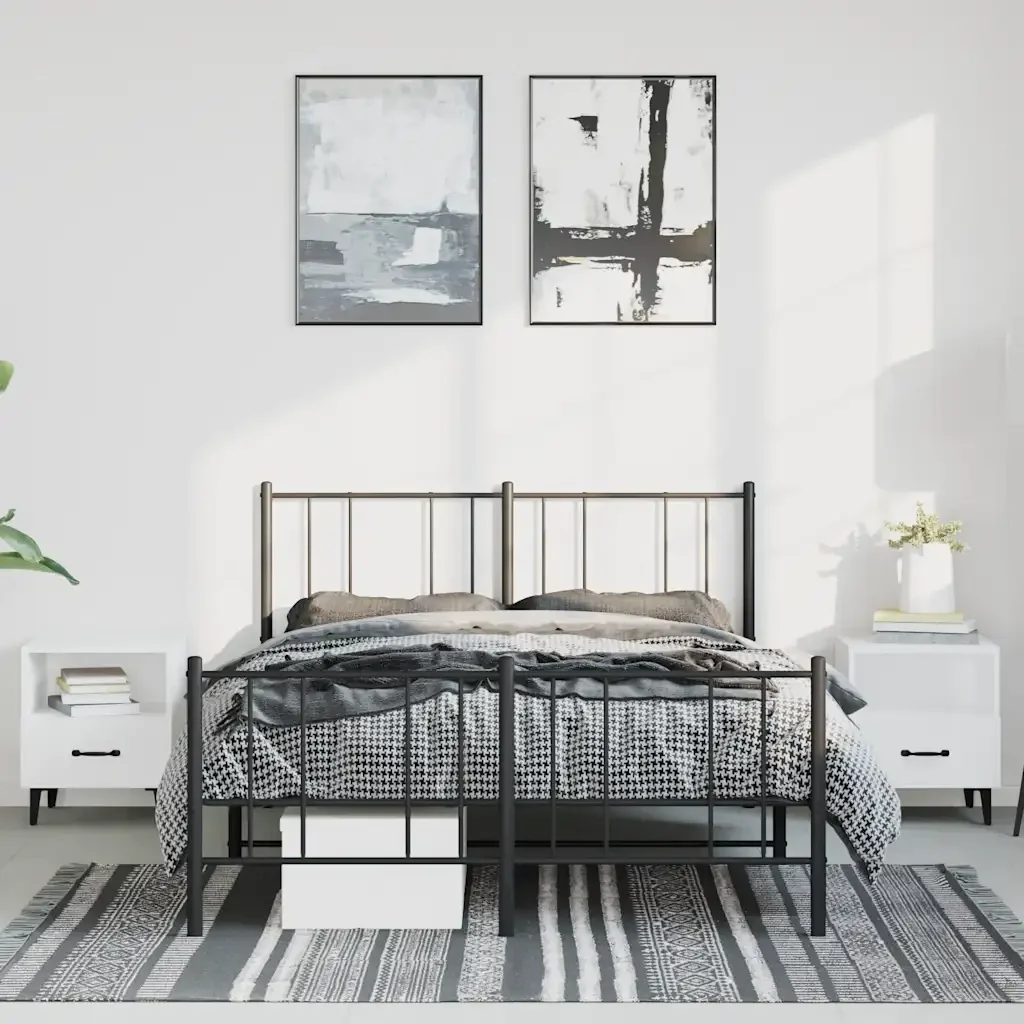 Letto matrimoniale | Letto per adulti | Giroletto con Testiera e Pediera Metallo Nero 150x200 cm - Image 4