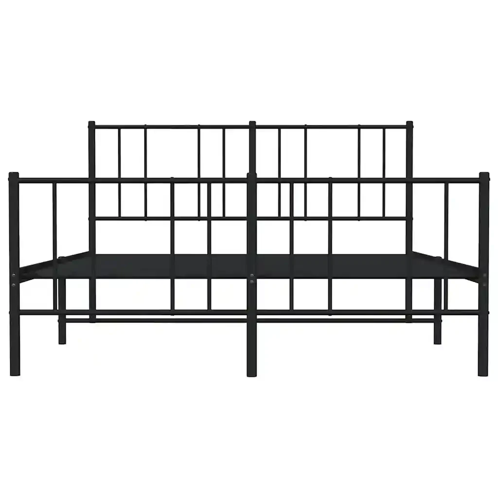 Letto matrimoniale | Letto per adulti | Giroletto con Testiera e Pediera Metallo Nero 150x200 cm - Image 6