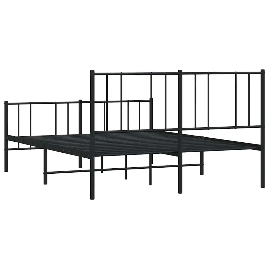 Letto matrimoniale | Letto per adulti | Giroletto con Testiera e Pediera Metallo Nero 150x200 cm - Image 8
