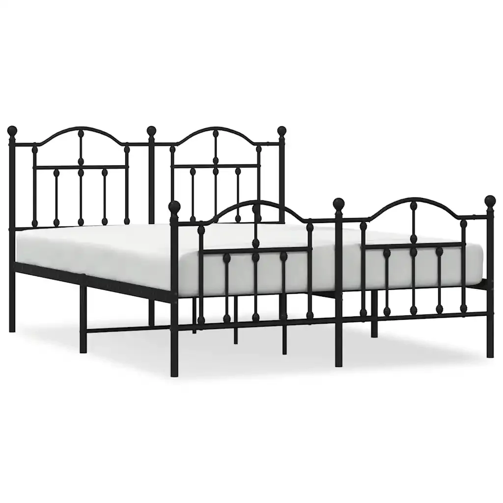 Letto matrimoniale | Letto per adulti | Giroletto con Testiera e Pediera Metallo Nero 150x200 cm