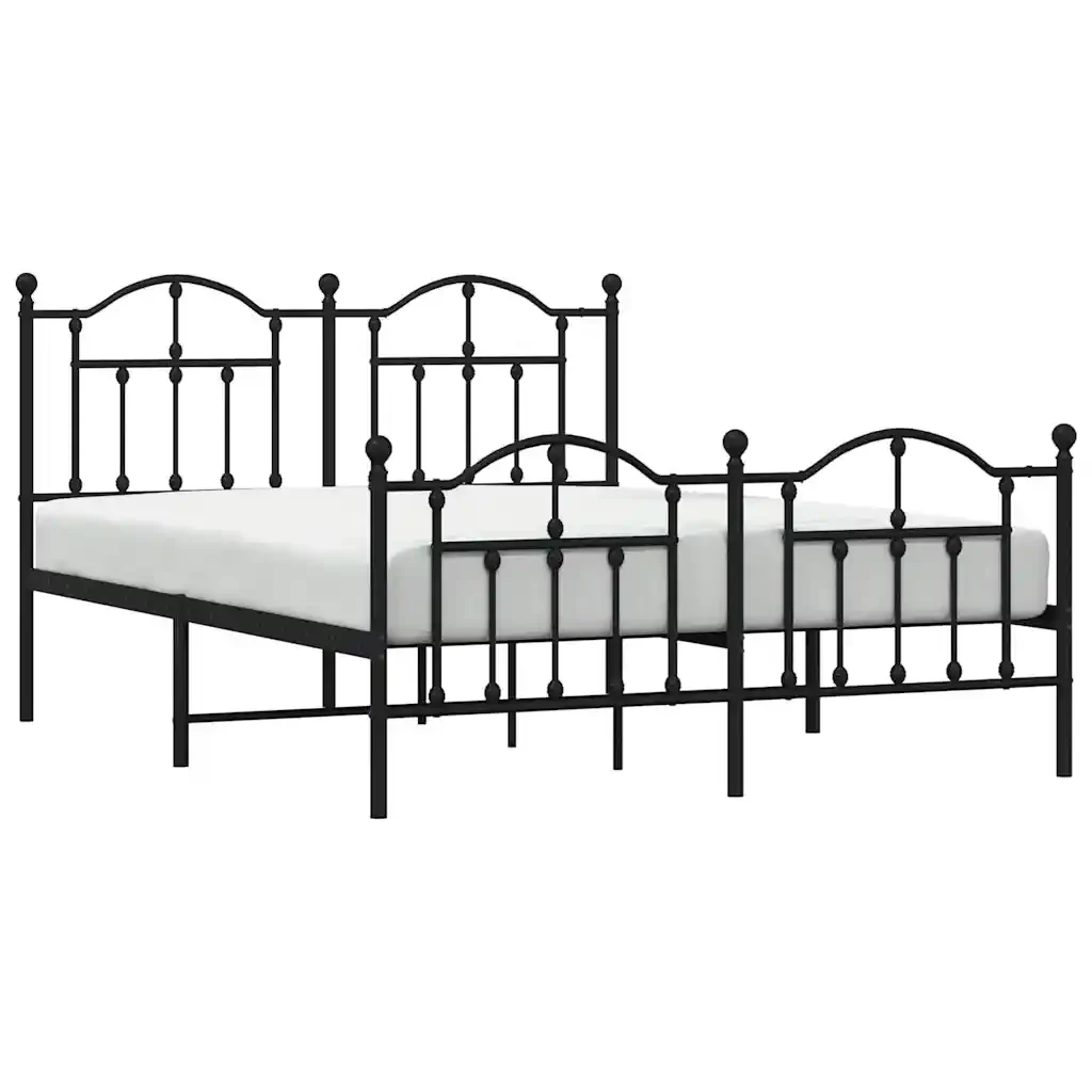 Letto matrimoniale | Letto per adulti | Giroletto con Testiera e Pediera Metallo Nero 150x200 cm - Image 5