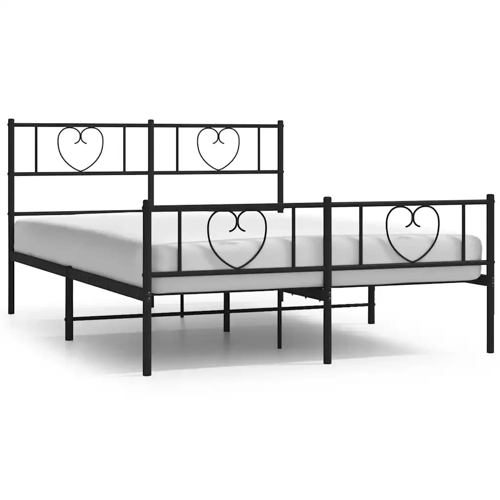 Letto matrimoniale | Letto per adulti | Giroletto con Testiera e Pediera Metallo Nero 150x200 cm