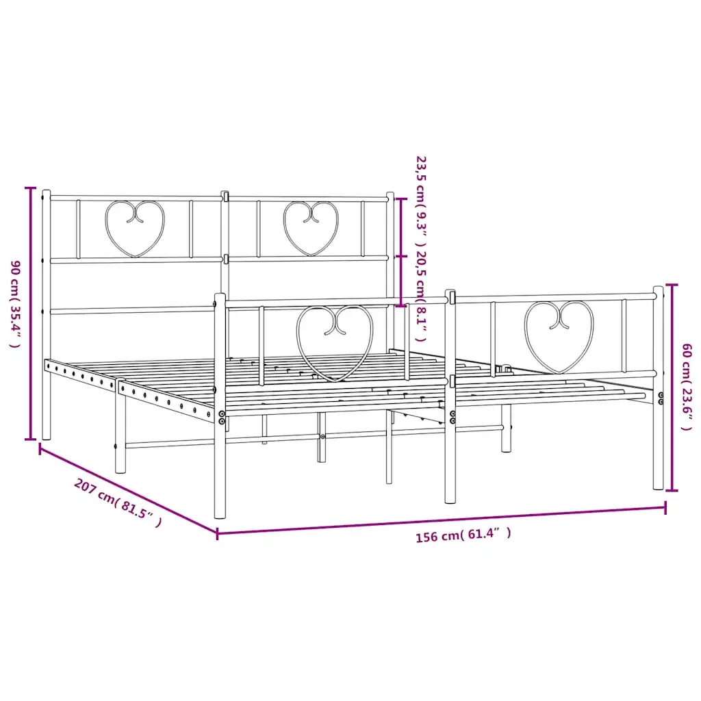 Letto matrimoniale | Letto per adulti | Giroletto con Testiera e Pediera Metallo Nero 150x200 cm - Image 10