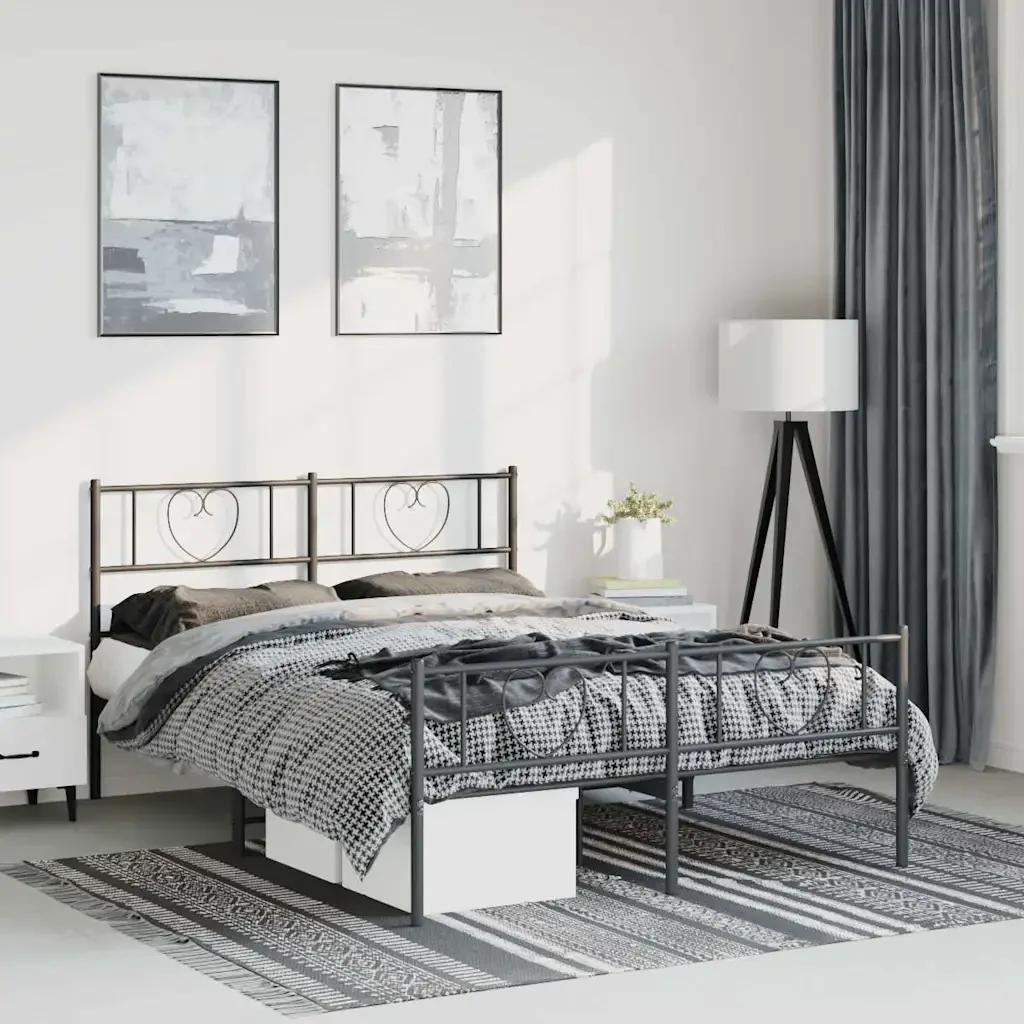Letto matrimoniale | Letto per adulti | Giroletto con Testiera e Pediera Metallo Nero 150x200 cm - Image 2