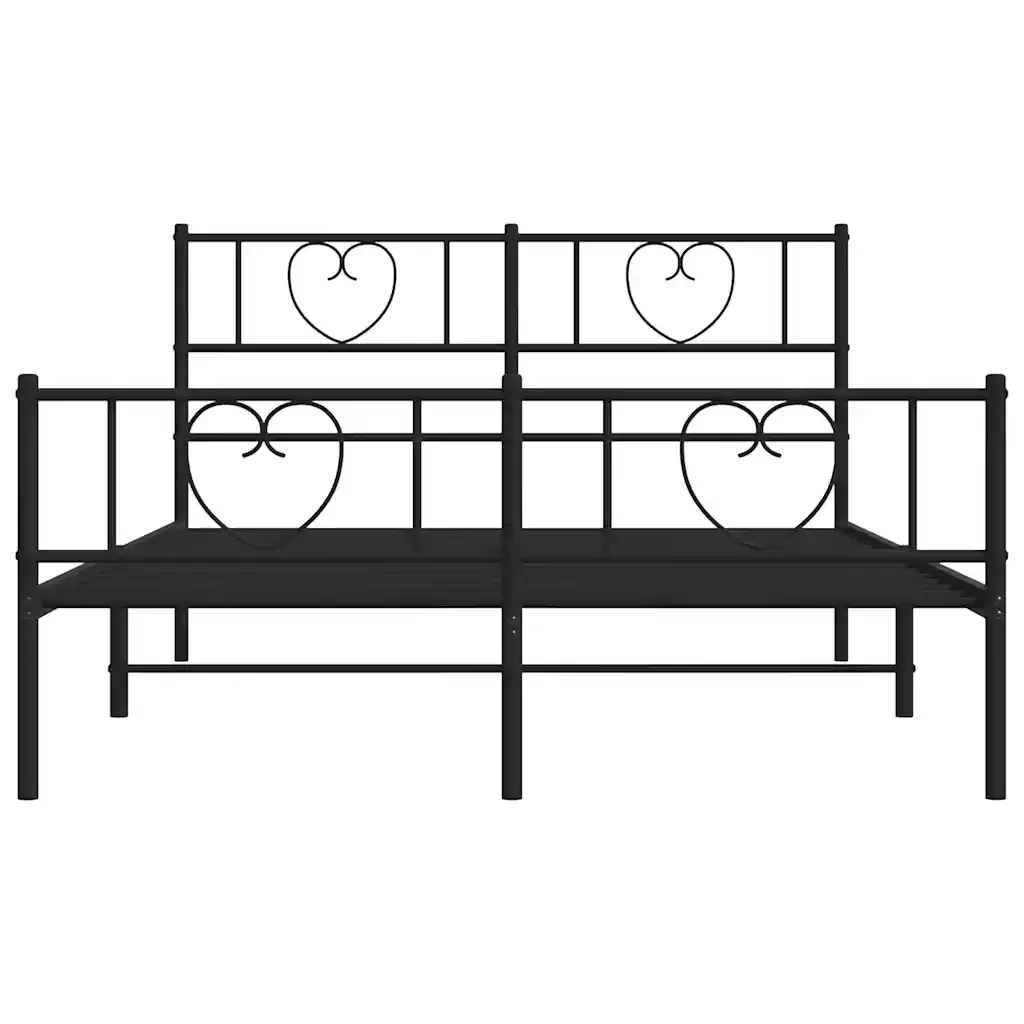 Letto matrimoniale | Letto per adulti | Giroletto con Testiera e Pediera Metallo Nero 150x200 cm - Image 6