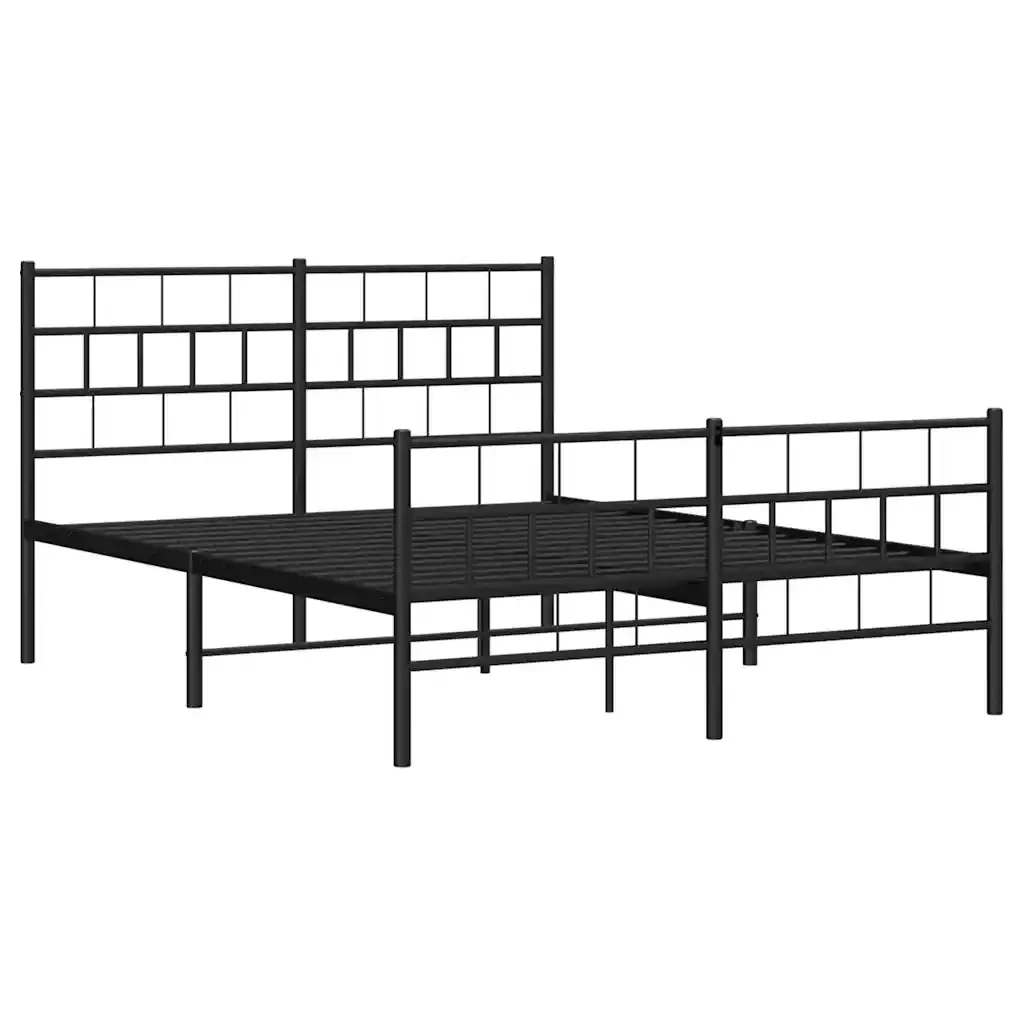Letto matrimoniale | Letto per adulti | Giroletto con Testiera e Pediera Metallo Nero 150x200 cm - Image 5
