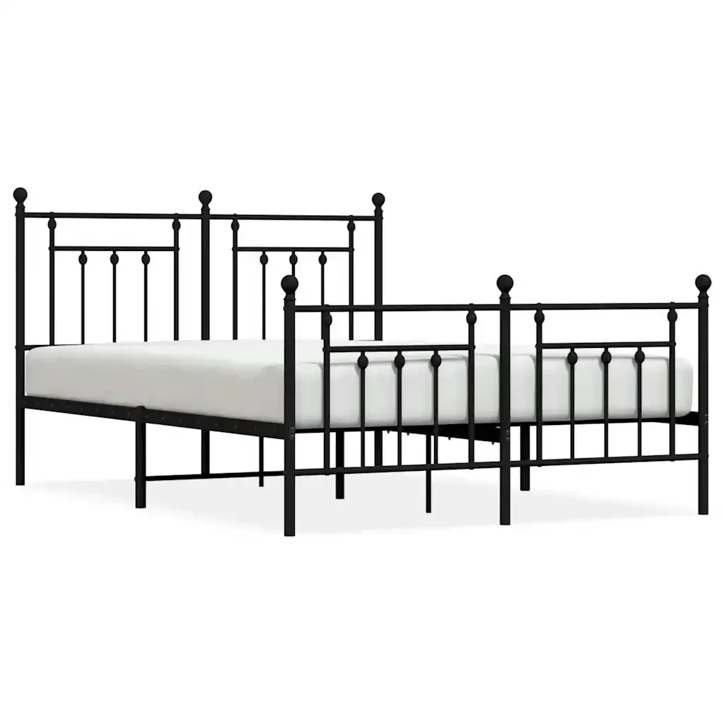Letto matrimoniale | Letto per adulti | Giroletto con Testiera e Pediera Metallo Nero 150x200 cm