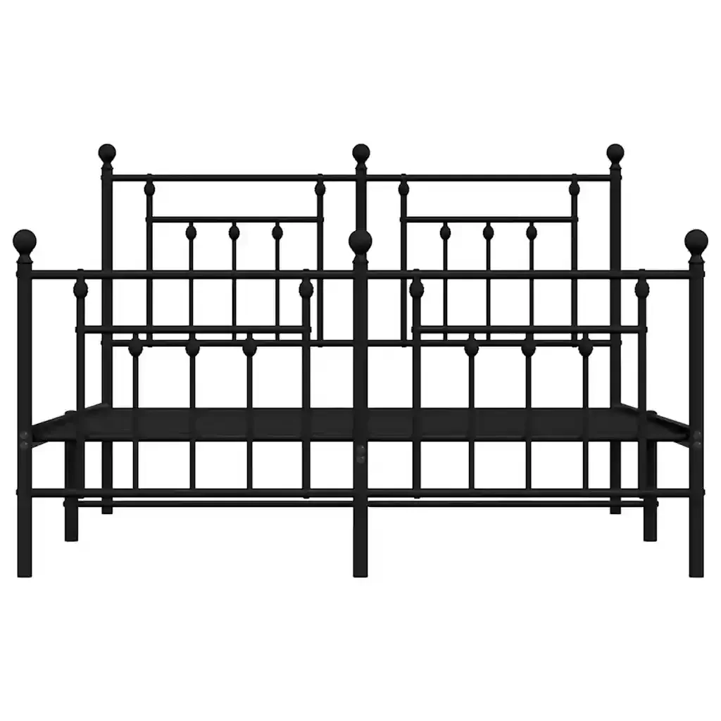 Letto matrimoniale | Letto per adulti | Giroletto con Testiera e Pediera Metallo Nero 150x200 cm - Image 6