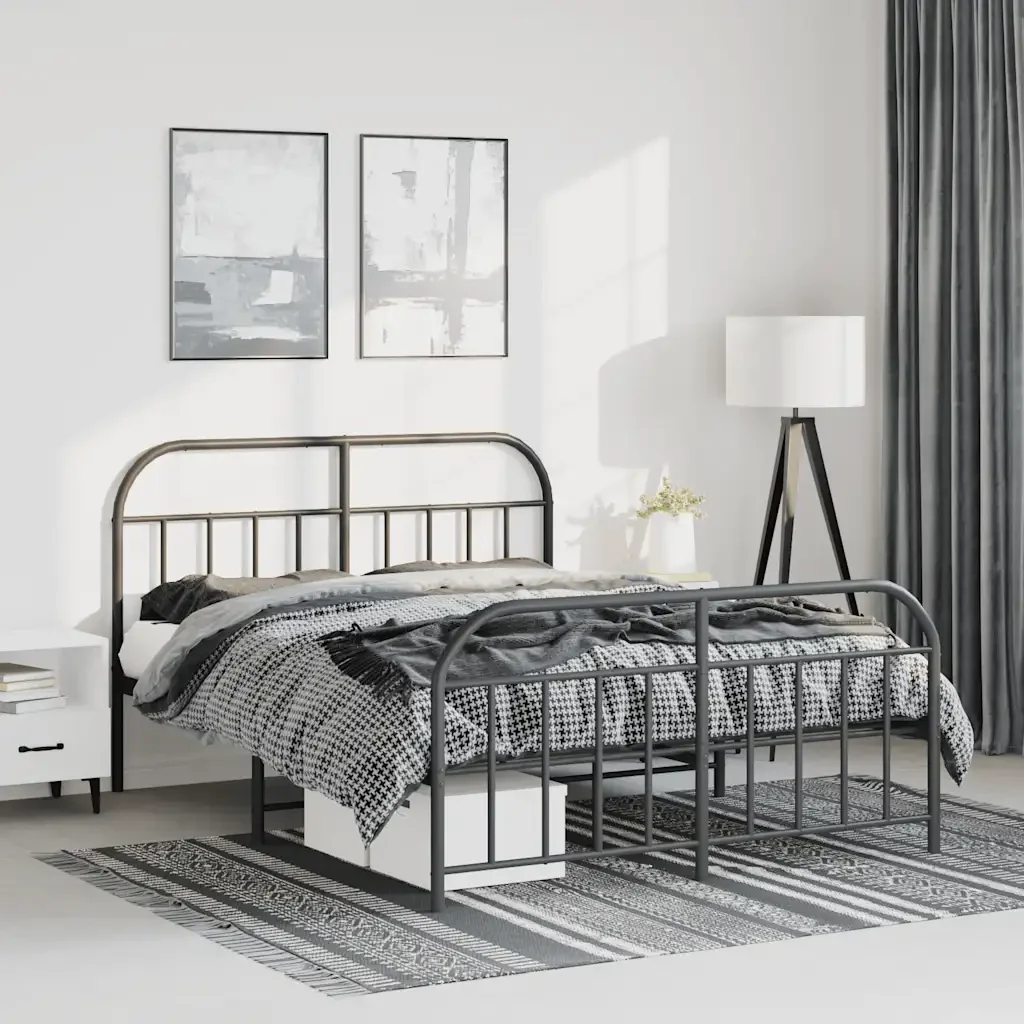 Letto matrimoniale | Letto per adulti | Giroletto con Testiera e Pediera Metallo Nero 150x200 cm - Image 2
