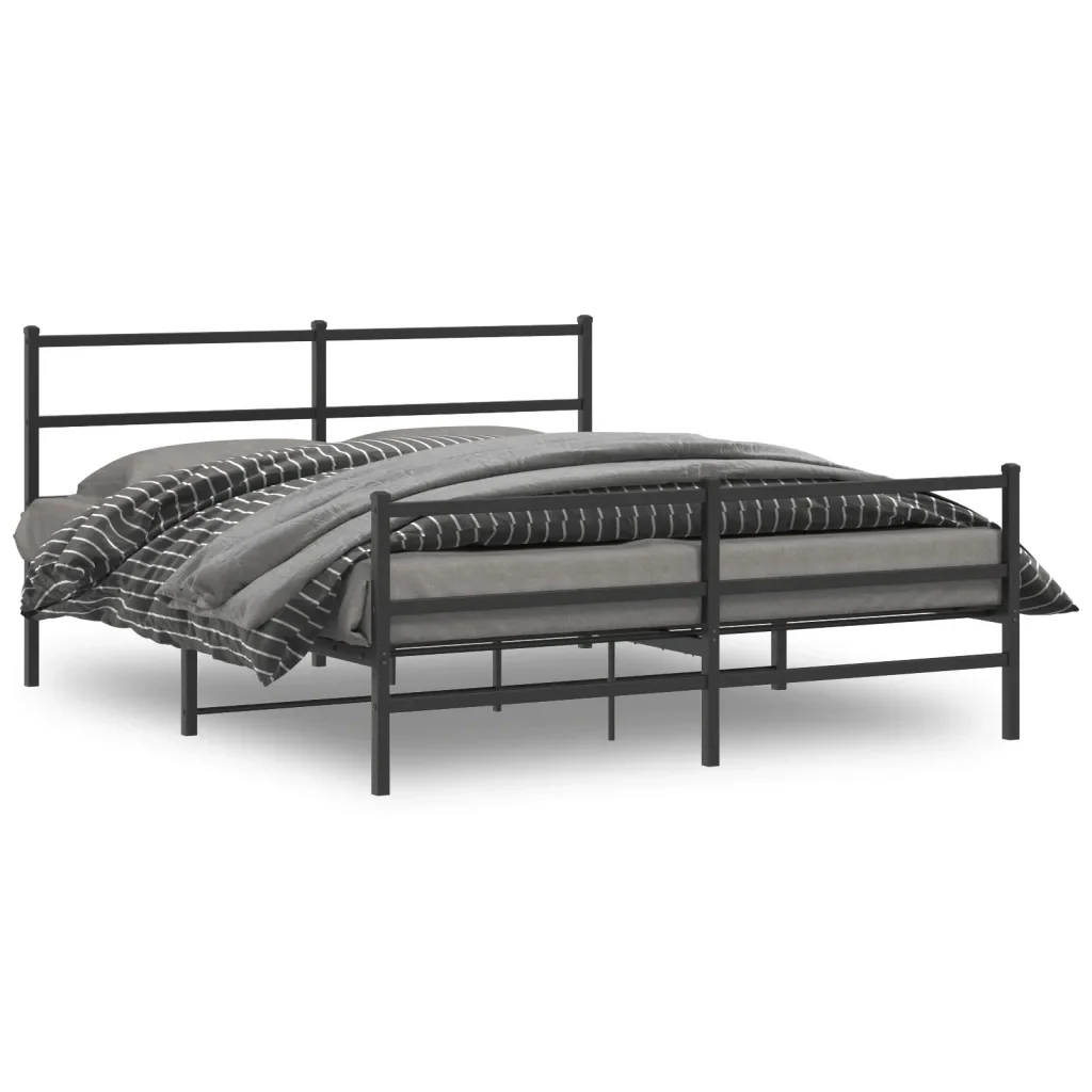 Letto matrimoniale | Letto per adulti | Giroletto con Testiera e Pediera Metallo Nero 150x200 cm - Image 2