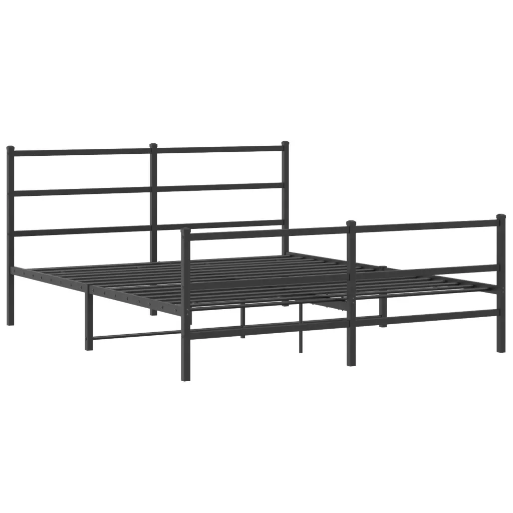 Letto matrimoniale | Letto per adulti | Giroletto con Testiera e Pediera Metallo Nero 150x200 cm - Image 3