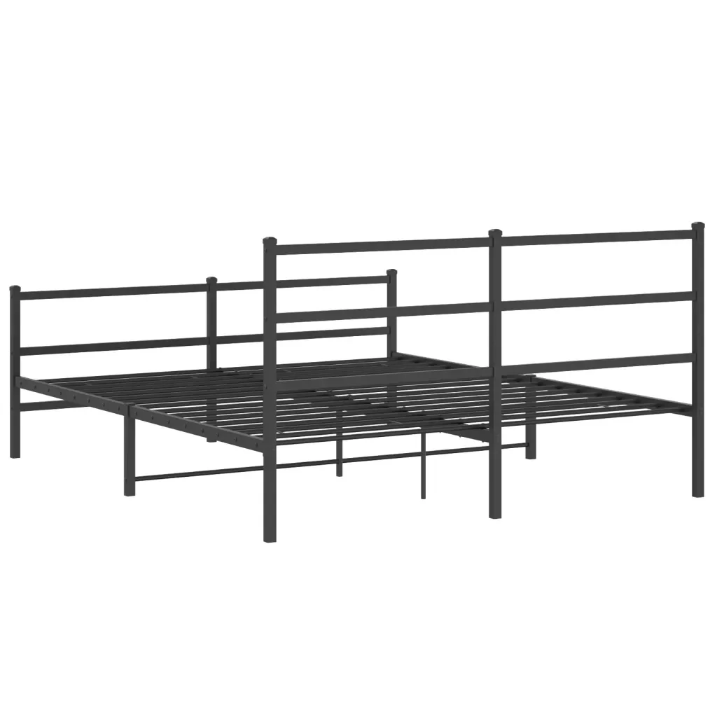 Letto matrimoniale | Letto per adulti | Giroletto con Testiera e Pediera Metallo Nero 150x200 cm - Image 7