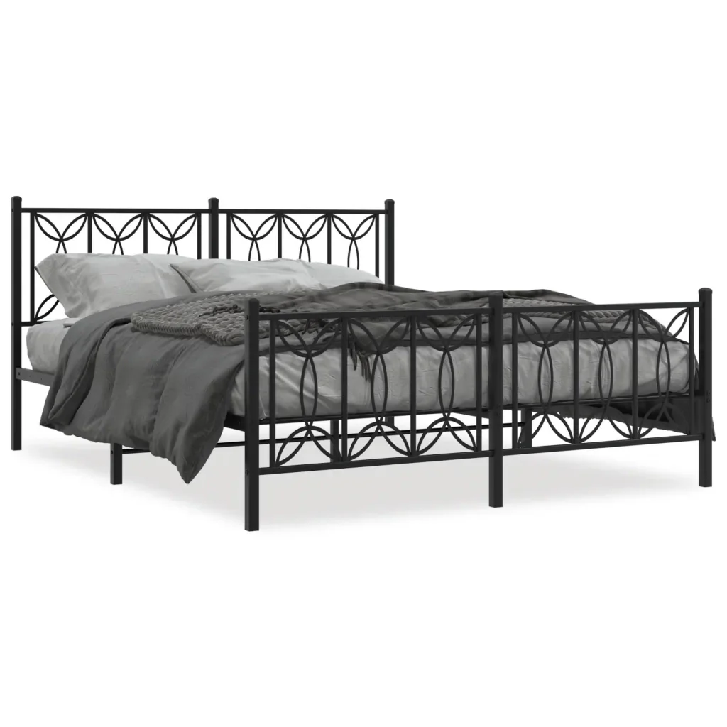 Letto matrimoniale | Letto per adulti | Giroletto con Testiera e Pediera Metallo Nero 150x200 cm