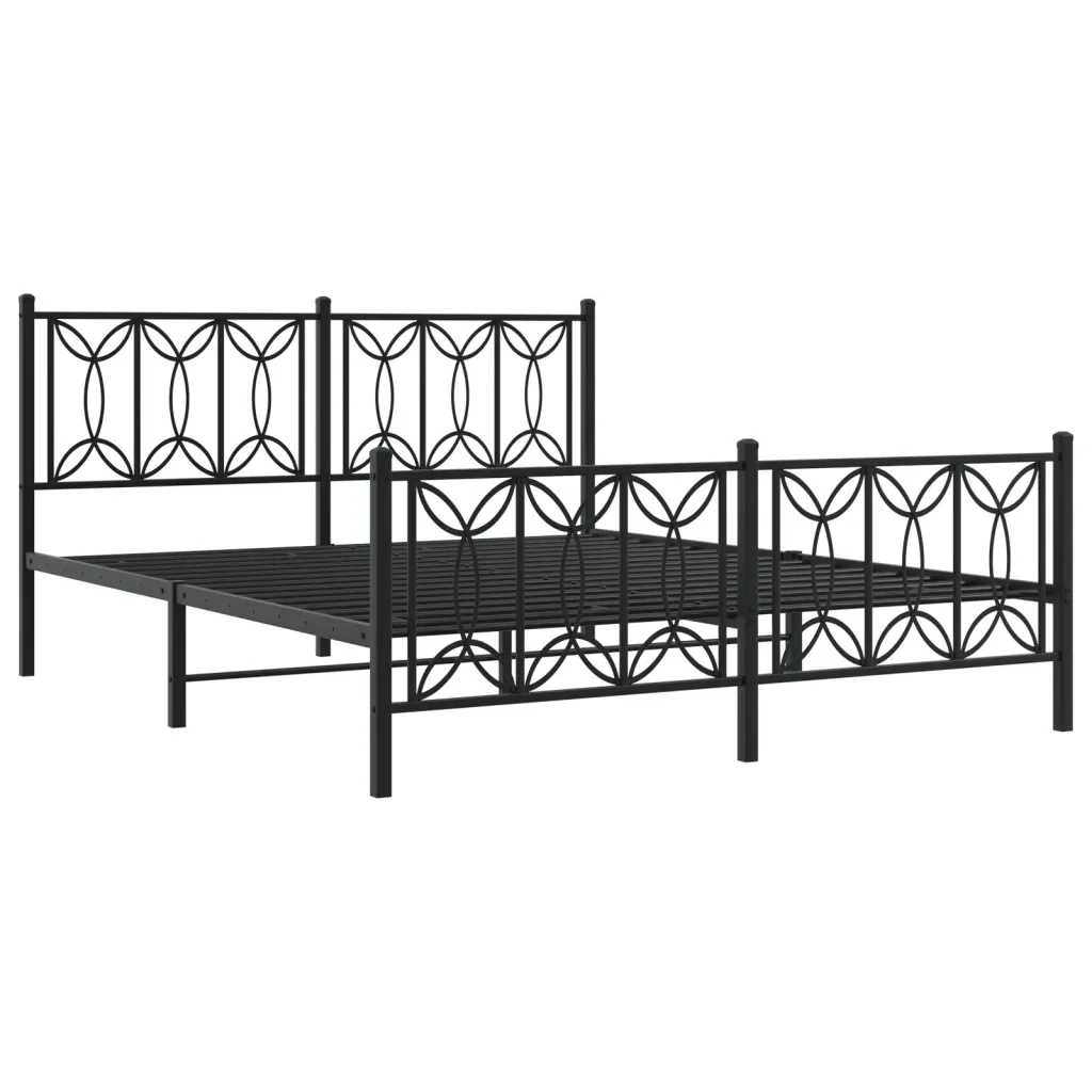 Letto matrimoniale | Letto per adulti | Giroletto con Testiera e Pediera Metallo Nero 150x200 cm - Image 3