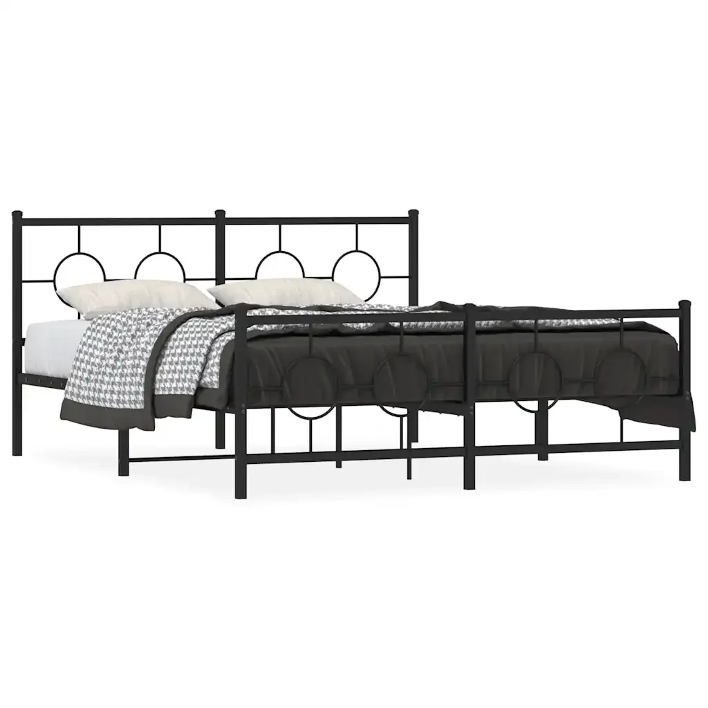 Letto matrimoniale | Letto per adulti | Giroletto con Testiera e Pediera Metallo Nero 150x200 cm