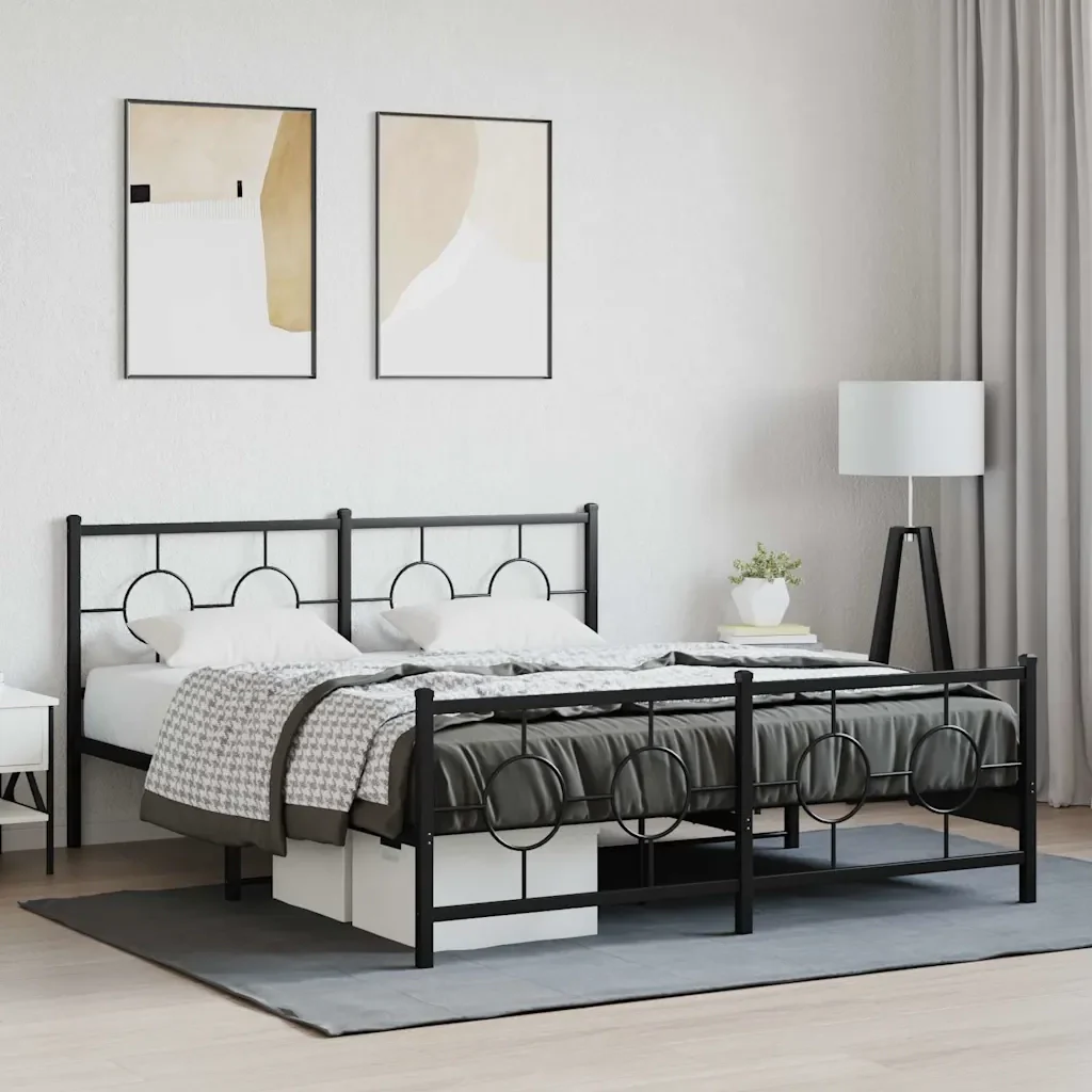 Letto matrimoniale | Letto per adulti | Giroletto con Testiera e Pediera Metallo Nero 150x200 cm - Image 2