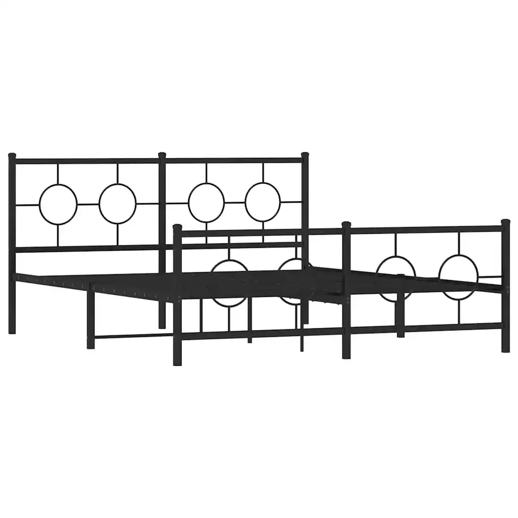 Letto matrimoniale | Letto per adulti | Giroletto con Testiera e Pediera Metallo Nero 150x200 cm - Image 4
