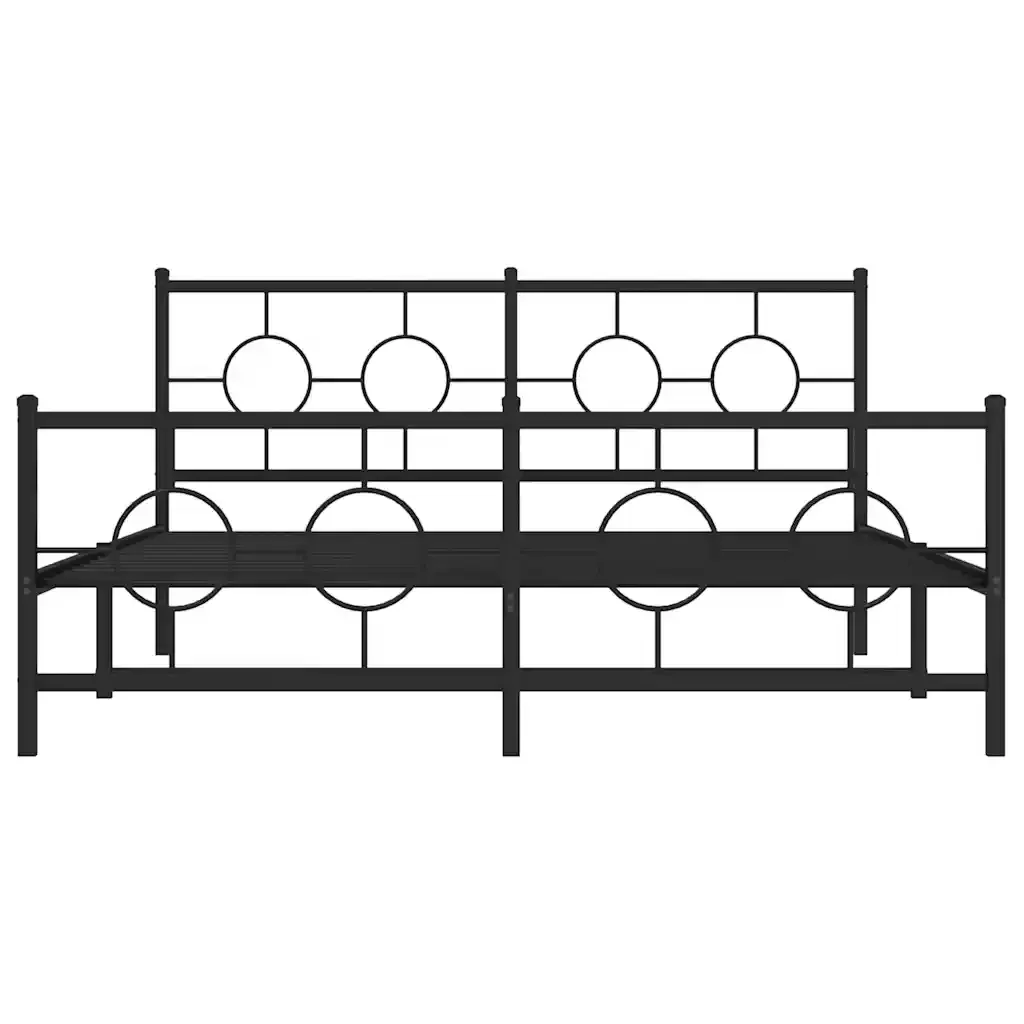 Letto matrimoniale | Letto per adulti | Giroletto con Testiera e Pediera Metallo Nero 150x200 cm - Image 5