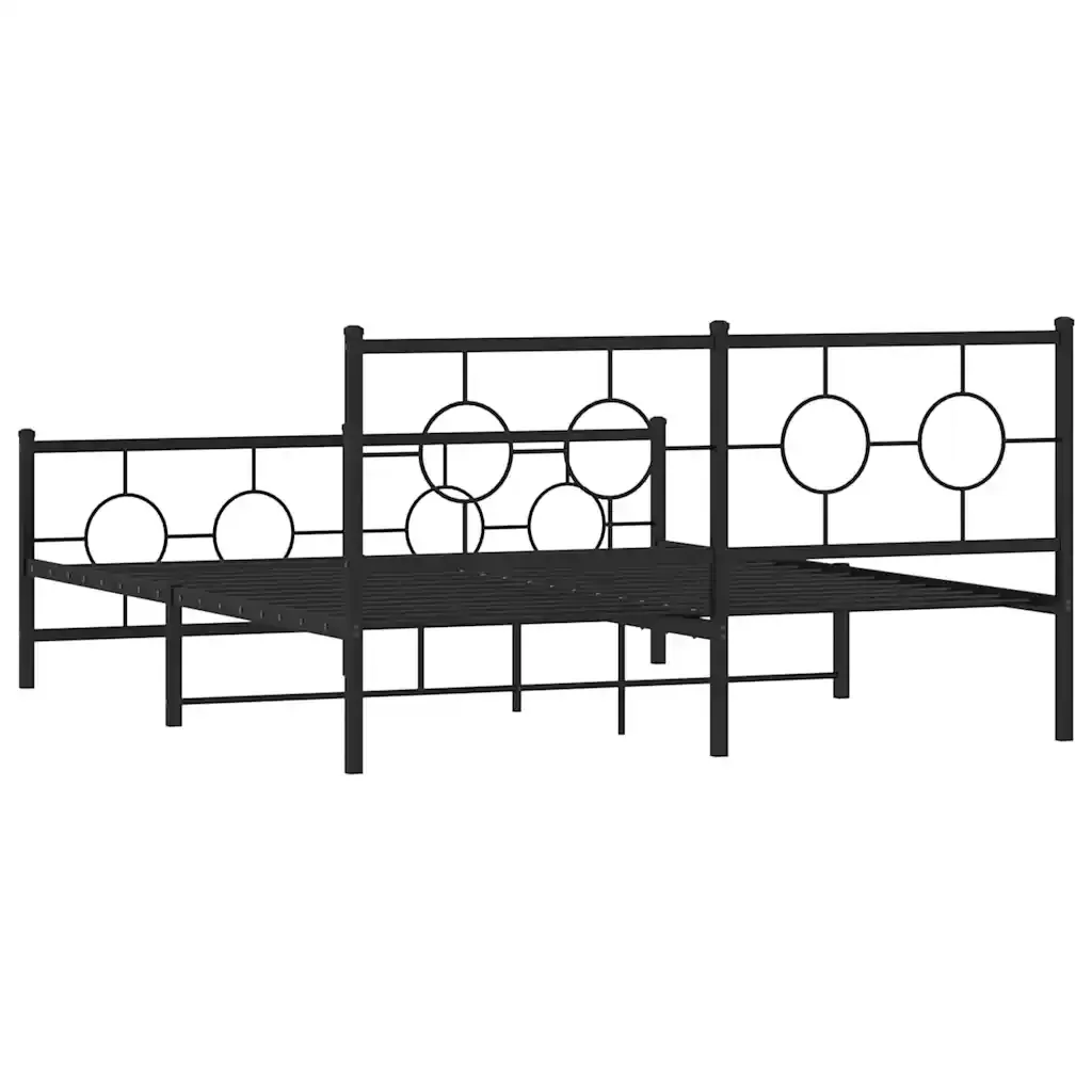 Letto matrimoniale | Letto per adulti | Giroletto con Testiera e Pediera Metallo Nero 150x200 cm - Image 7