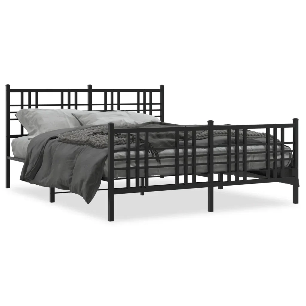 Letto matrimoniale | Letto per adulti | Giroletto con Testiera e Pediera Metallo Nero 150x200 cm