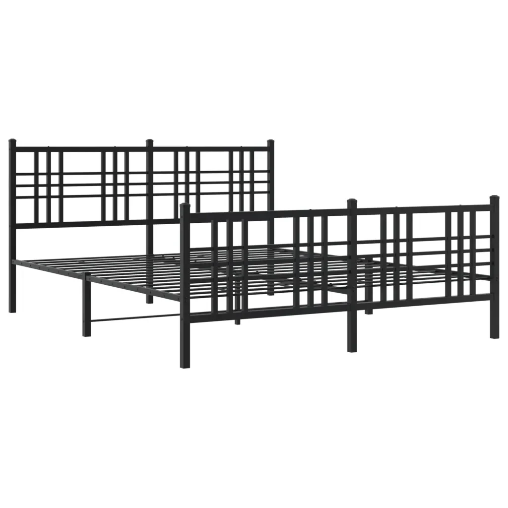 Letto matrimoniale | Letto per adulti | Giroletto con Testiera e Pediera Metallo Nero 150x200 cm - Image 3