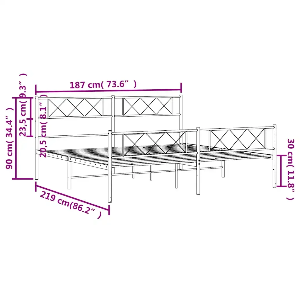Letto matrimoniale | Letto per adulti | Giroletto con Testiera e Pediera Metallo Nero 183x213 cm - Image 10