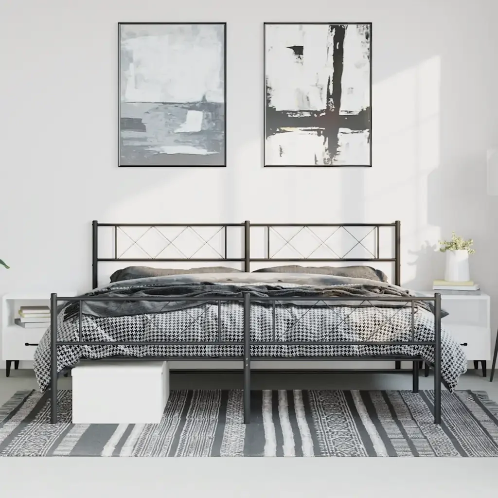 Letto matrimoniale | Letto per adulti | Giroletto con Testiera e Pediera Metallo Nero 183x213 cm - Image 4