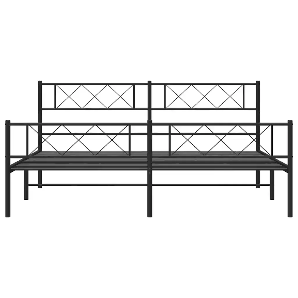 Letto matrimoniale | Letto per adulti | Giroletto con Testiera e Pediera Metallo Nero 183x213 cm - Image 5