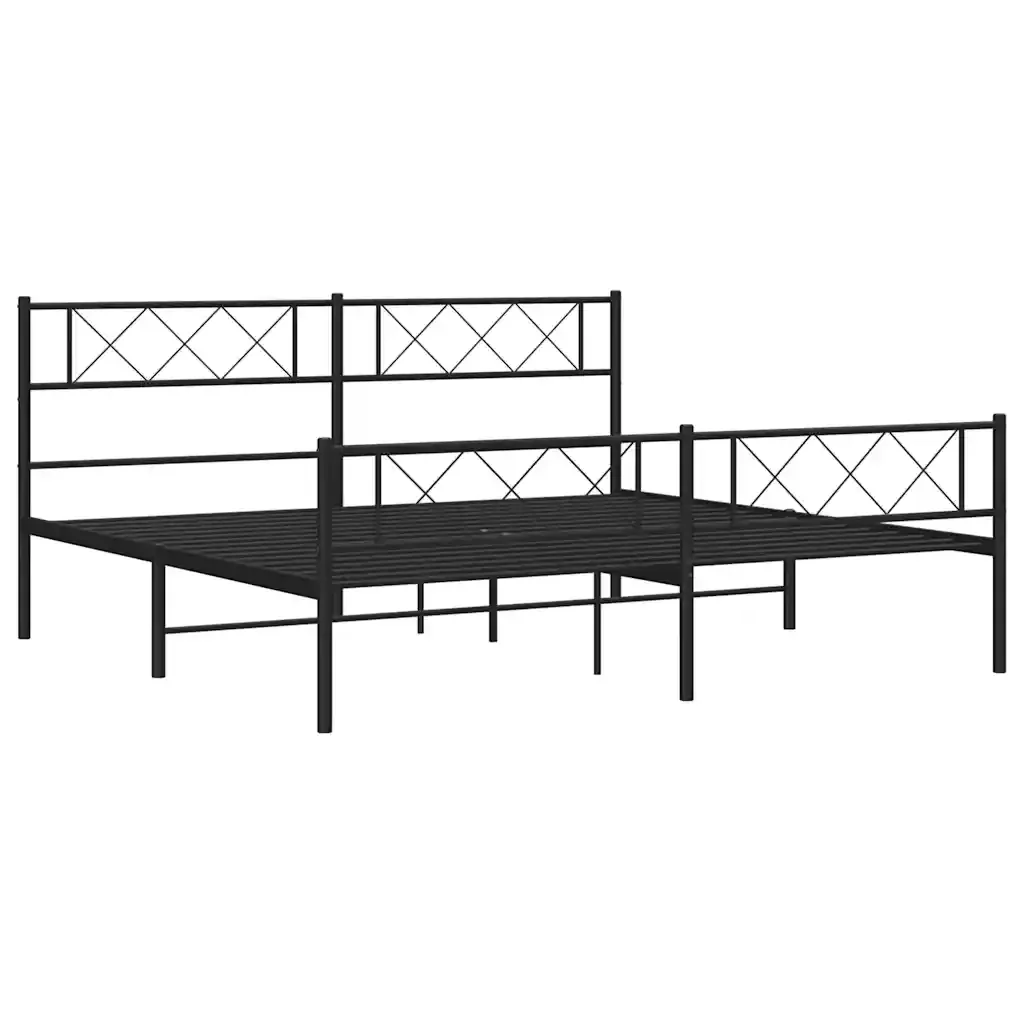 Letto matrimoniale | Letto per adulti | Giroletto con Testiera e Pediera Metallo Nero 183x213 cm - Image 6