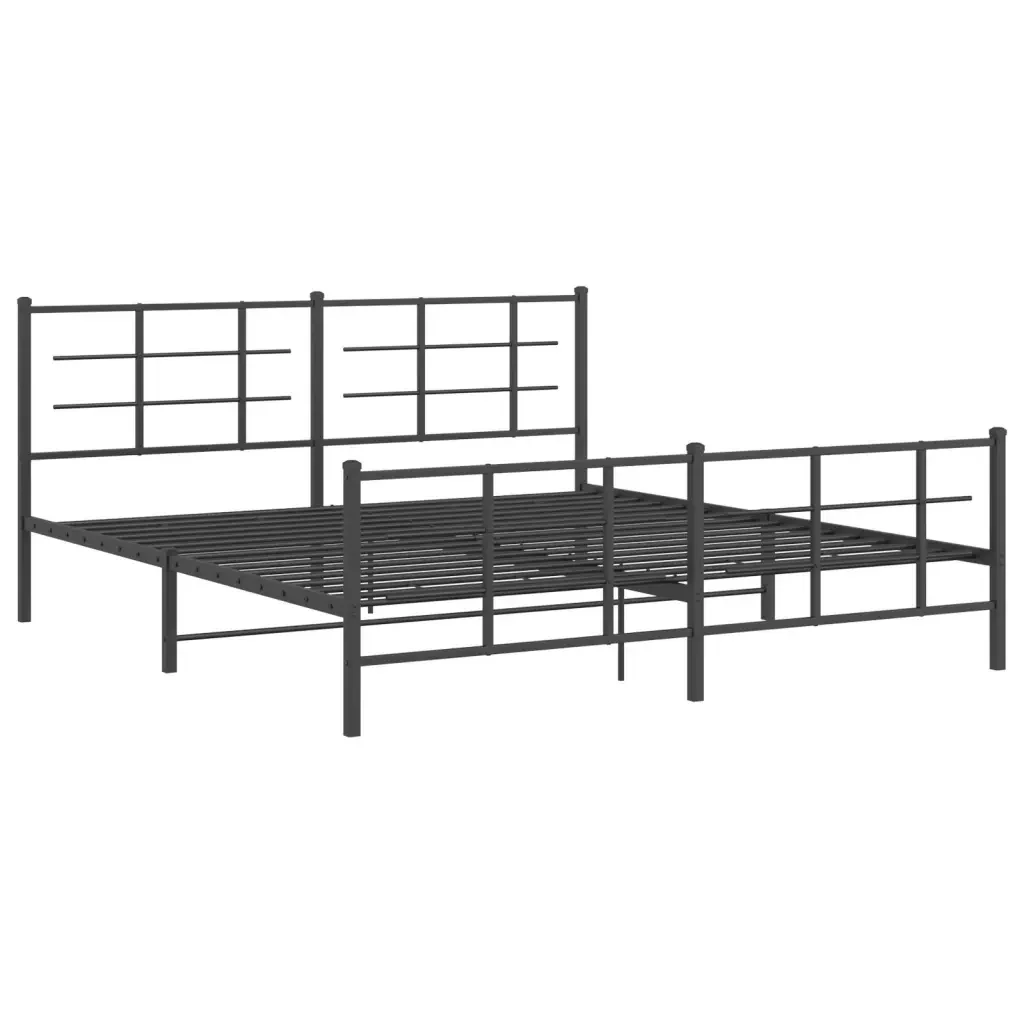 Letto matrimoniale | Letto per adulti | Giroletto con Testiera e Pediera Metallo Nero 183x213 cm - Image 3