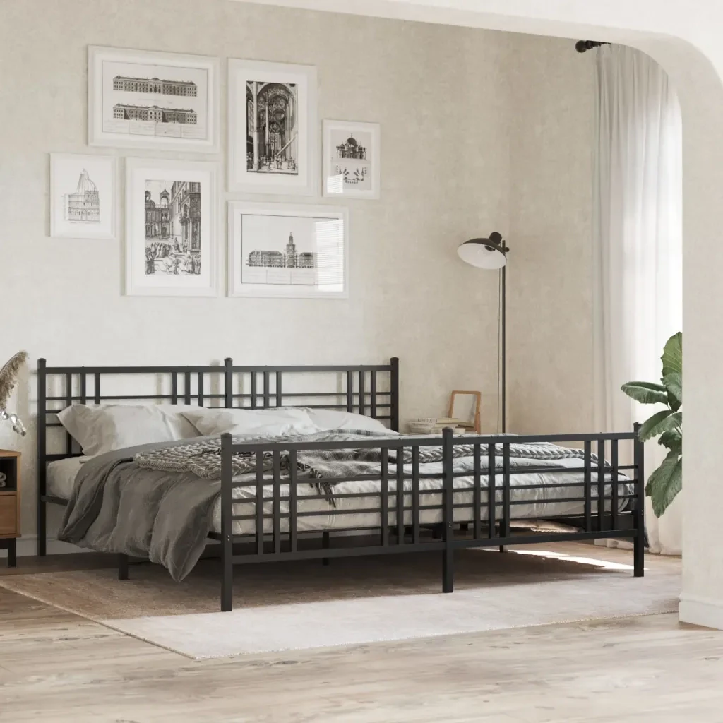 Letto matrimoniale | Letto per adulti | Giroletto con Testiera e Pediera Metallo Nero 183x213 cm - Image 2