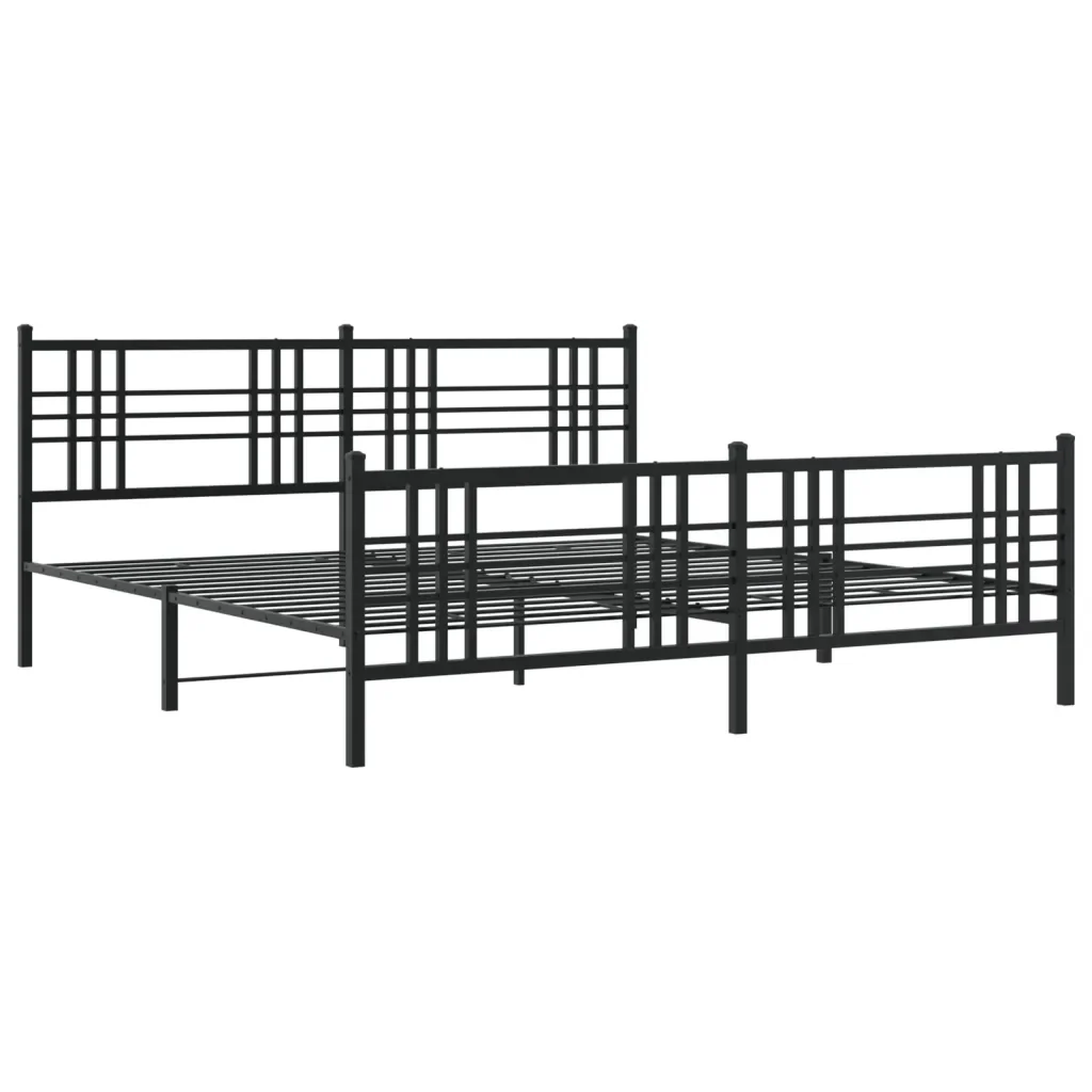 Letto matrimoniale | Letto per adulti | Giroletto con Testiera e Pediera Metallo Nero 183x213 cm - Image 3