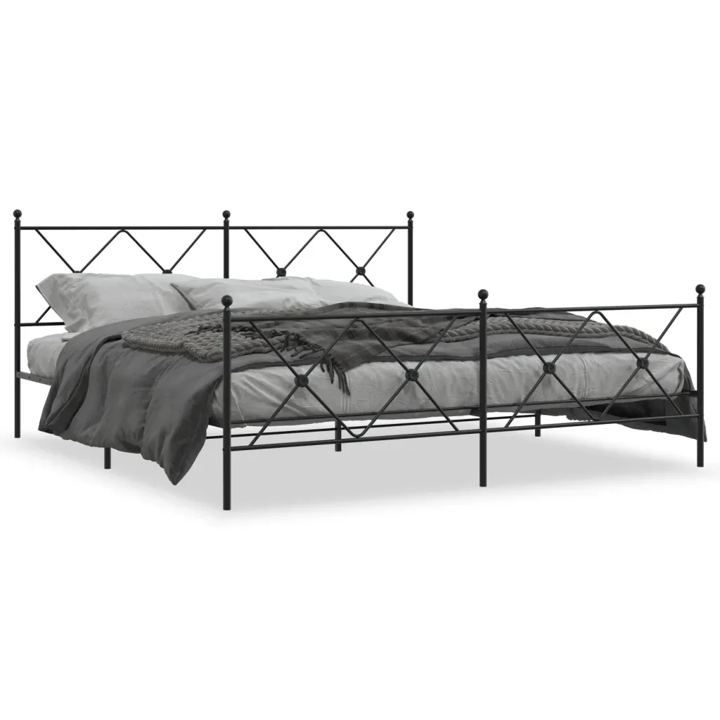 Letto matrimoniale | Letto per adulti | Giroletto con Testiera e Pediera Metallo Nero 183x213 cm