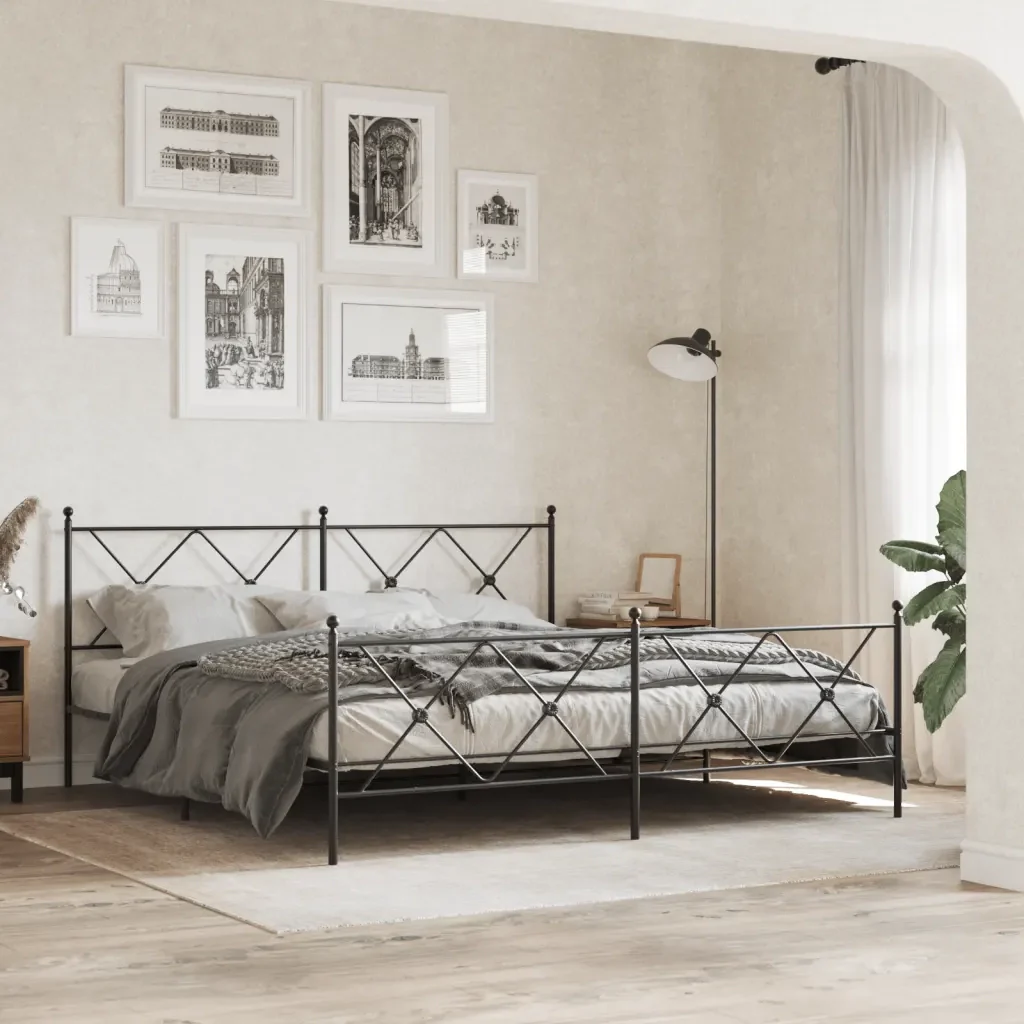 Letto matrimoniale | Letto per adulti | Giroletto con Testiera e Pediera Metallo Nero 183x213 cm - Image 2