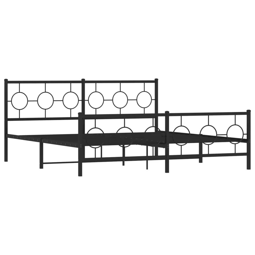 Letto matrimoniale | Letto per adulti | Giroletto con Testiera e Pediera Metallo Nero 183x213 cm - Image 3