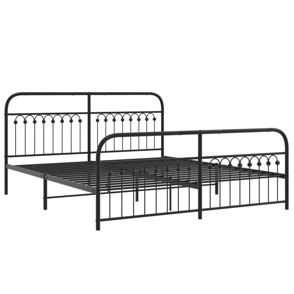 Letto matrimoniale | Letto per adulti | Giroletto con Testiera e Pediera Metallo Nero 183x213 cm - Image 3