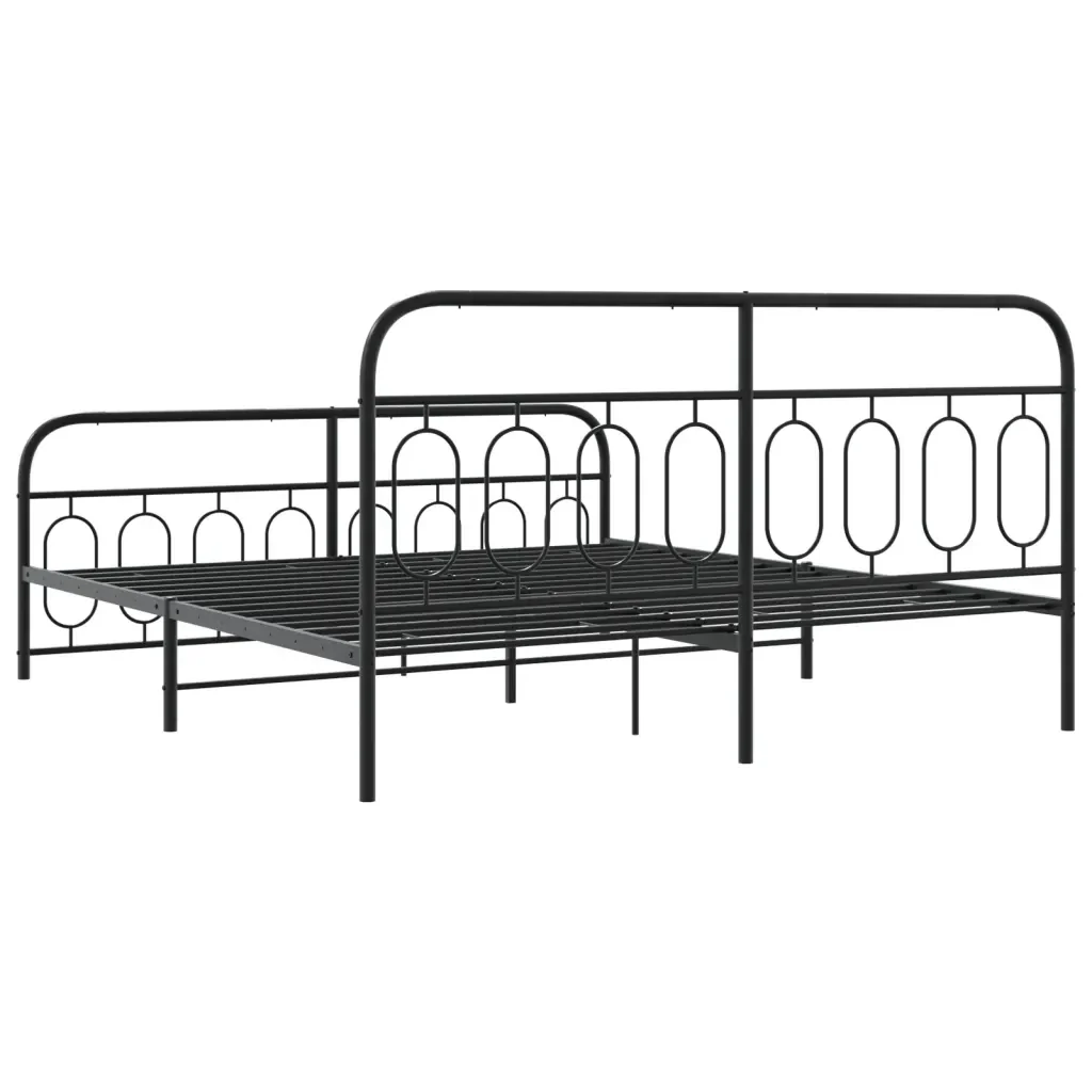Letto matrimoniale | Letto per adulti | Giroletto con Testiera e Pediera Metallo Nero 183x213 cm - Image 6