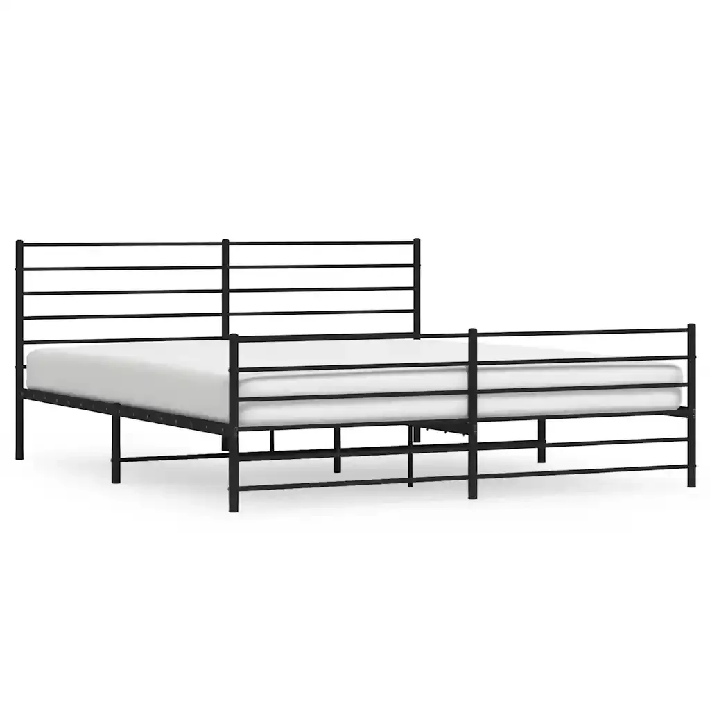 Letto matrimoniale | Letto per adulti | Giroletto con Testiera e Pediera Metallo Nero 183x213 cm
