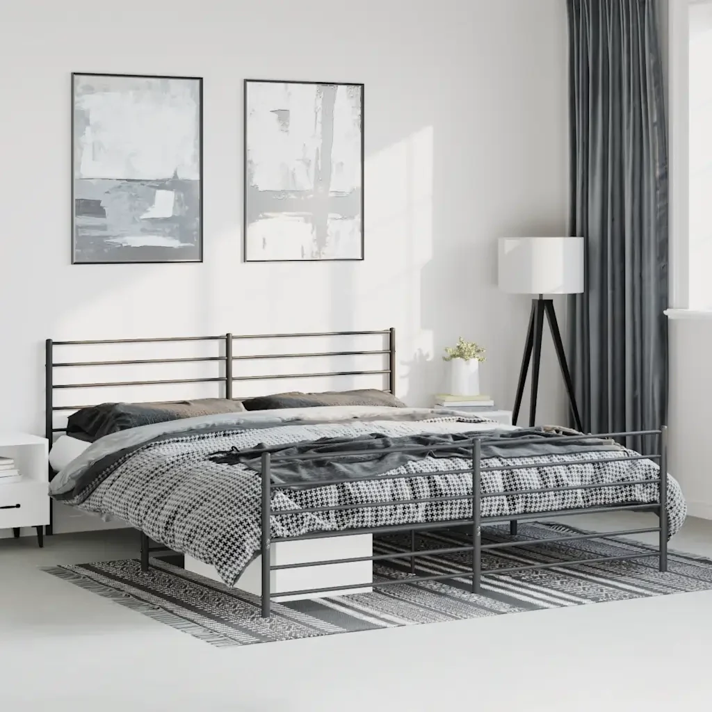Letto matrimoniale | Letto per adulti | Giroletto con Testiera e Pediera Metallo Nero 183x213 cm - Image 2