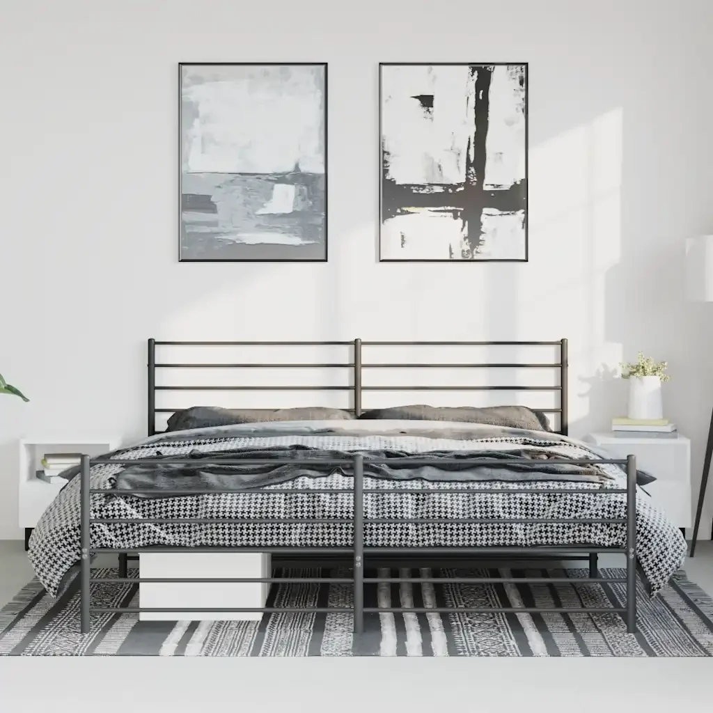 Letto matrimoniale | Letto per adulti | Giroletto con Testiera e Pediera Metallo Nero 183x213 cm - Image 3